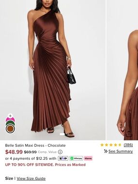 Fashion nova Asymmetric One-Shoulder Pleated Midi Dress in Deep Brown size M